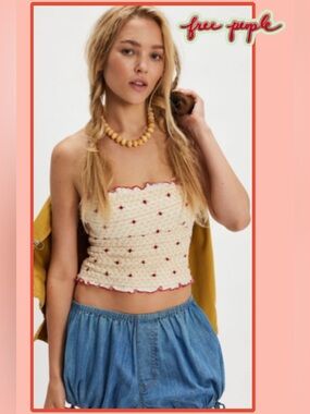 🆕 Free People Field Of Roses Tube Top Small Ivory Combo nwot